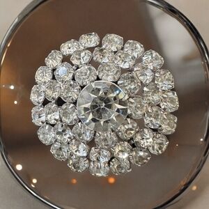Clear Sparkling Brooch Crystal Brooch Rhinestone Round Brooch Costume Jewelry